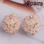 2 paires de clous d'oreilles fleur bombée, boucles d'oreilles élégantes en cristal