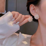 2 paires de clous d'oreilles fleur bombée, boucles d'oreilles élégantes en cristal