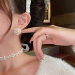 2 paires de clous d'oreilles fleur bombée, boucles d'oreilles élégantes en cristal
