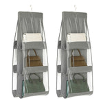2 sacs de rangement transparents double face, à suspendre dans la garde-robe, étanches à la poussière, gris 6 grilles, noir 6 grilles, gris 8 grilles, noir 8 grilles