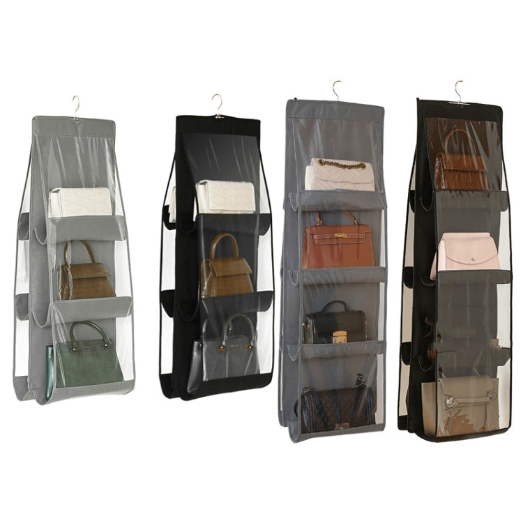 2 sacs de rangement transparents double face, à suspendre dans la garde-robe, étanches à la poussière, gris 6 grilles, noir 6 grilles, gris 8 grilles, noir 8 grilles
