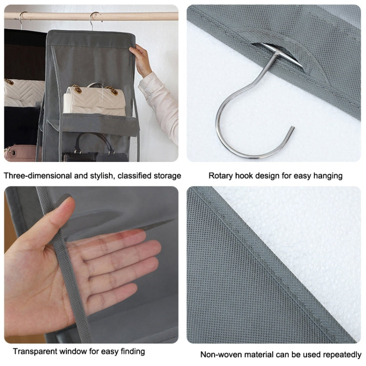 2 sacs de rangement transparents double face, à suspendre dans la garde-robe, étanches à la poussière, gris 6 grilles, noir 6 grilles, gris 8 grilles, noir 8 grilles
