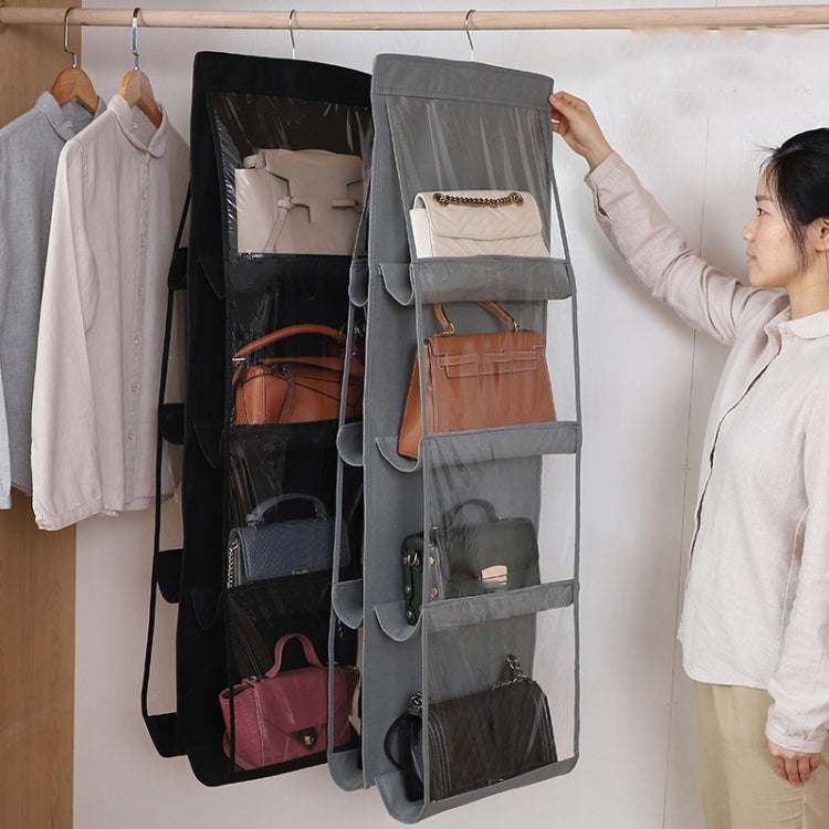 2 sacs de rangement transparents double face, à suspendre dans la garde-robe, étanches à la poussière, gris 6 grilles, noir 6 grilles, gris 8 grilles, noir 8 grilles