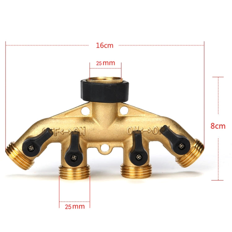 Garden Watering Agricultural Irrigation Family Car Wash Faucet Copper 4-way Ball Valve Water Divider, European Thread, American Thread