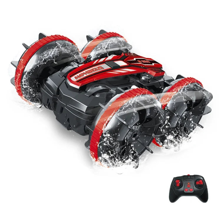 Voiture télécommandée amphibie acrobatique 2,4 GHz à double face et à roulement, jouet électrique pour enfants, rouge et vert