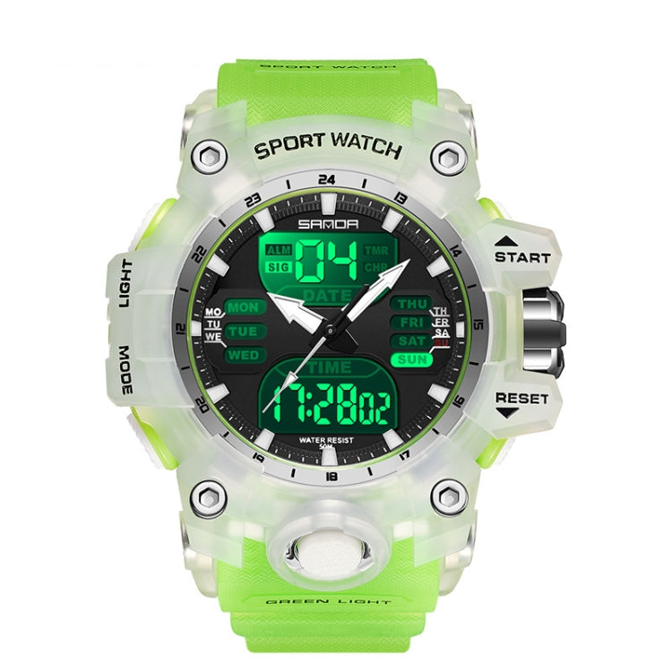 Réveil lumineux vert SANDA multifonction, étanche, antichoc, montre transparente