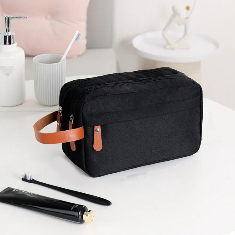 Trousse de Toilette Double Couche pour Homme Accessoires de Voyage Sac Portable Résistant à l'Humidité