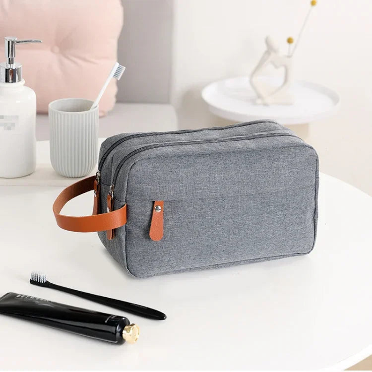 Trousse de Toilette Double Couche pour Homme Accessoires de Voyage Sac Portable Résistant à l'Humidité