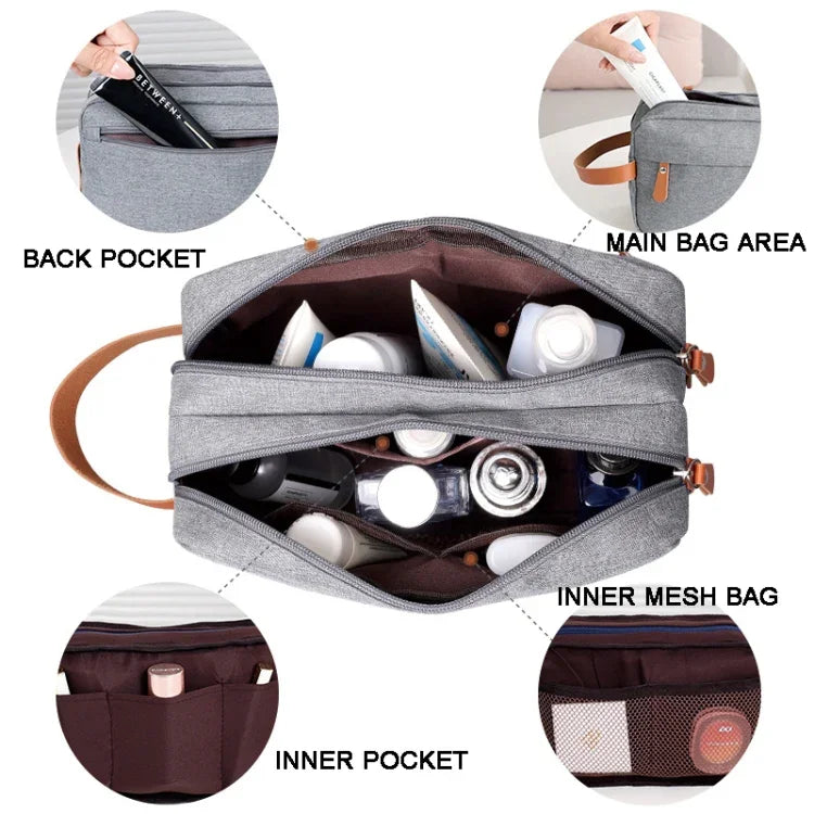 Trousse de Toilette Double Couche pour Homme Accessoires de Voyage Sac Portable Résistant à l'Humidité