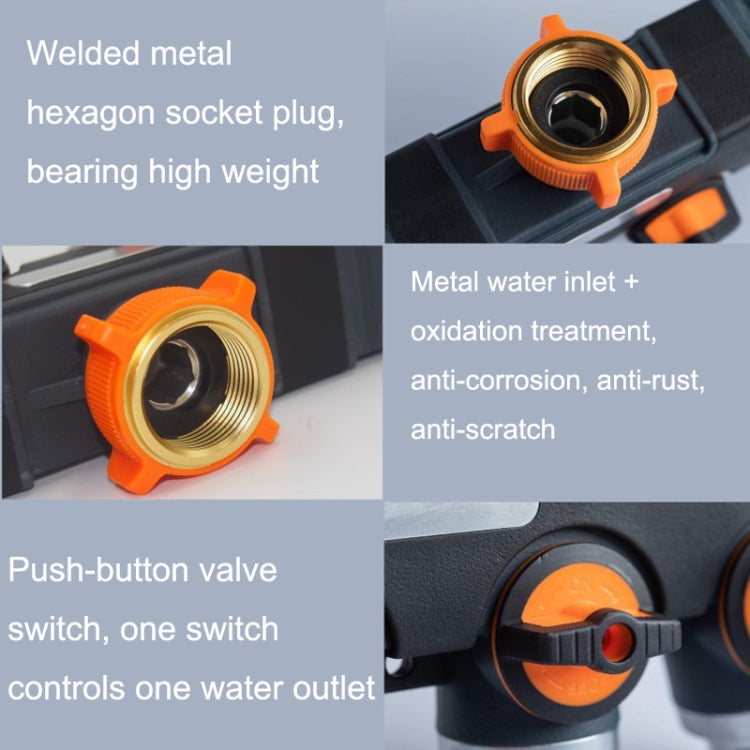 Diviseur d'eau pour irrigation et arrosage de jardin avec une entrée et deux robinets, avec adaptateur en plastique, avec adaptateur en cuivre, avec connecteur fileté européen, avec connecteur fileté européen + connecteur en plastique