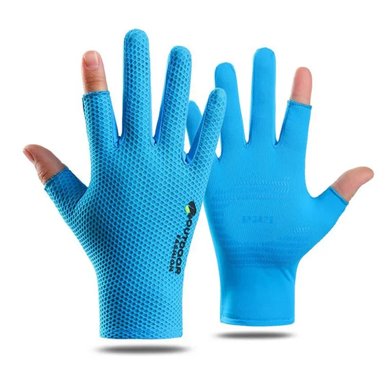 Gants de cyclisme fins en soie glacée respirante, avec protection UV et maille à deux doigts