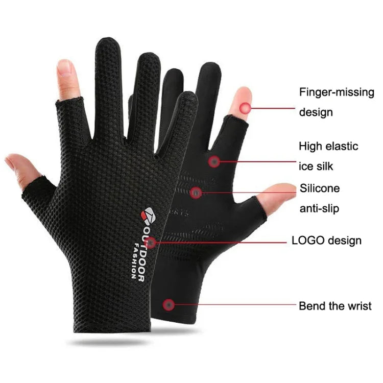 Gants de cyclisme fins en soie glacée respirante, avec protection UV et maille à deux doigts