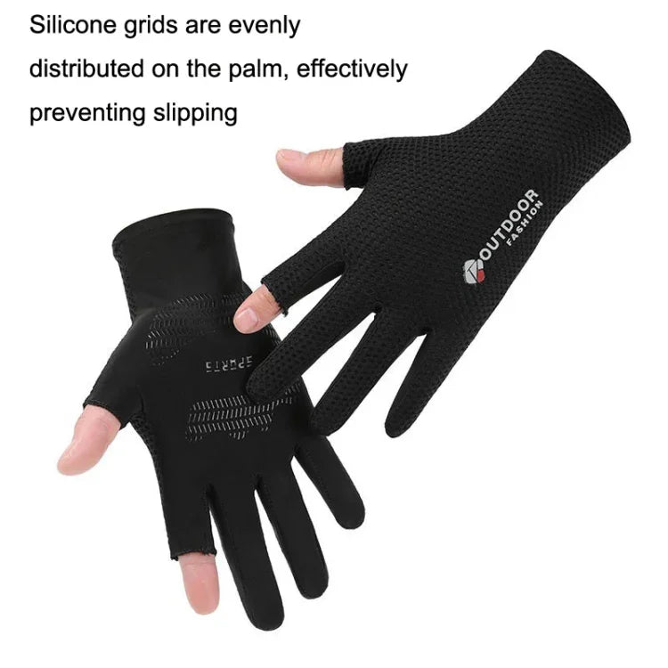 Gants de cyclisme fins en soie glacée respirante, avec protection UV et maille à deux doigts