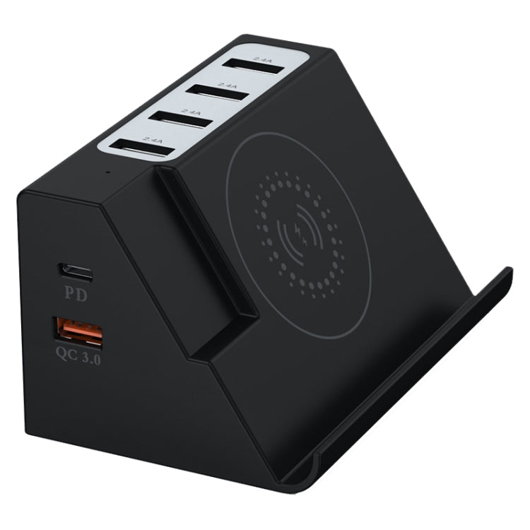 Chargeur multifonction 6 ports avec charge sans fil PD 20W + QC 3.0, noir