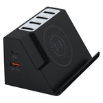 Chargeur multifonction 6 ports avec charge sans fil PD 20W + QC 3.0, noir