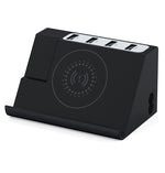 Chargeur multifonction 6 ports avec charge sans fil PD 20W + QC 3.0, noir