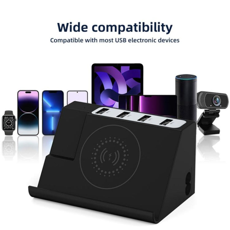 Chargeur multifonction 6 ports avec charge sans fil PD 20W + QC 3.0, noir