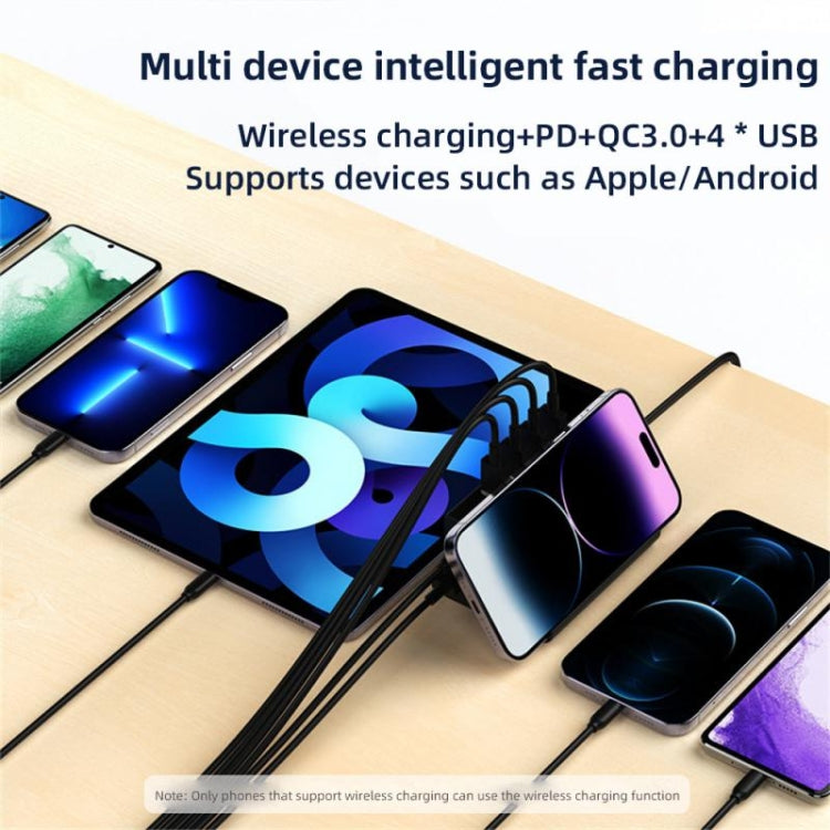 Chargeur multifonction 6 ports avec charge sans fil PD 20W + QC 3.0, noir