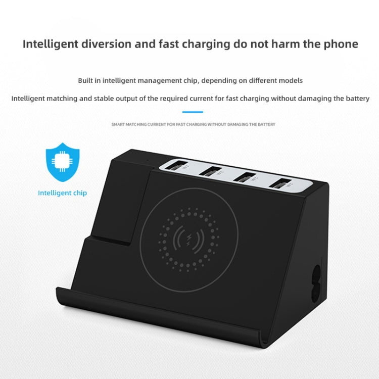 Chargeur multifonction 6 ports avec charge sans fil PD 20W + QC 3.0, noir