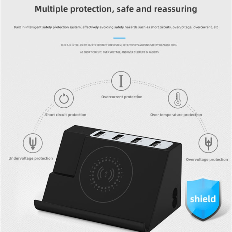 Chargeur multifonction 6 ports avec charge sans fil PD 20W + QC 3.0, noir