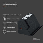 Chargeur multifonction 6 ports avec charge sans fil PD 20W + QC 3.0, noir