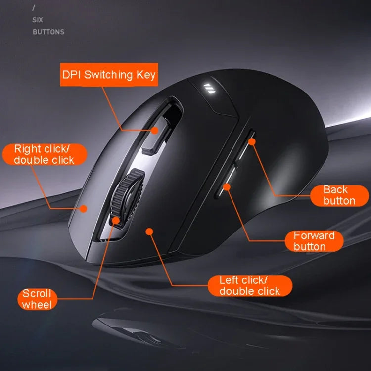 Souris sans fil Inphic DR01 Bluetooth 3 modes rechargeable, silencieuse, pour bureau, jeu, ordinateur portable, usage domestique, DR01 (Noir)