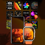 Montre connectée A70 1,96 pouces, surveillance de la santé, multifonctionnelle, étanche IP68, appels Bluetooth, Noir, Orange