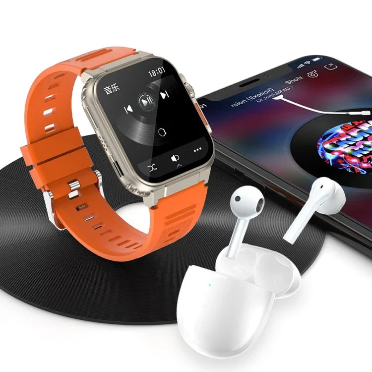 Montre connectée A70 1,96 pouces, surveillance de la santé, multifonctionnelle, étanche IP68, appels Bluetooth, Noir, Orange