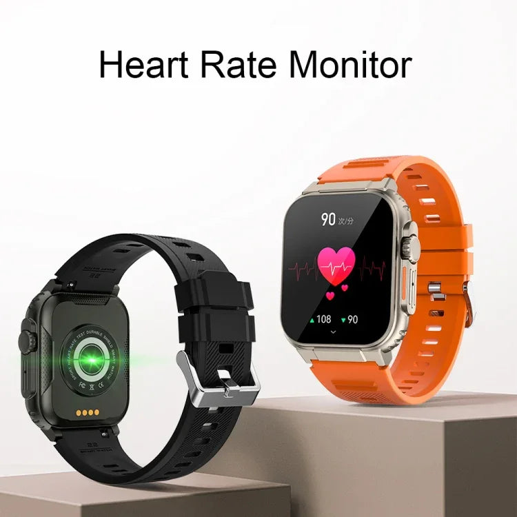 Montre connectée A70 1,96 pouces, surveillance de la santé, multifonctionnelle, étanche IP68, appels Bluetooth, Noir, Orange