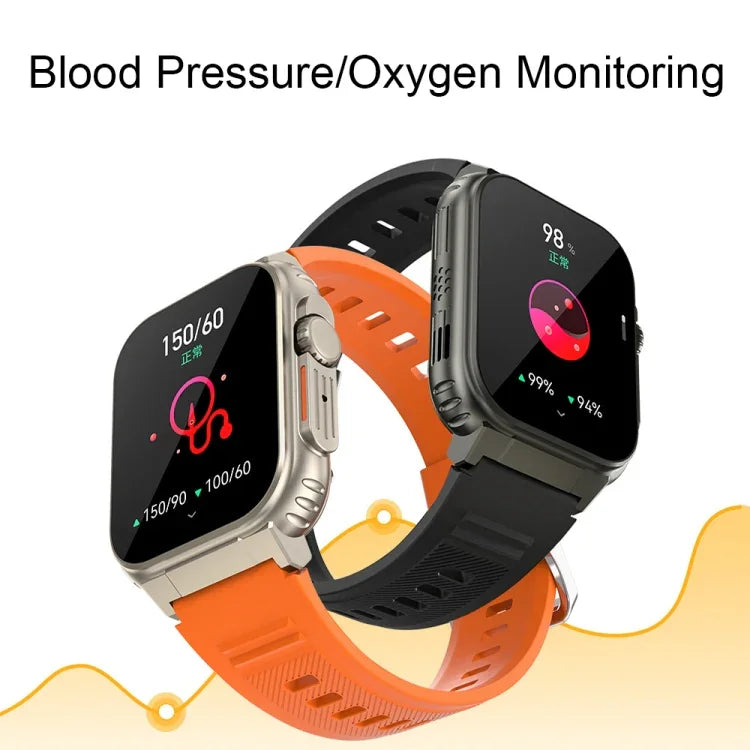 Montre connectée A70 1,96 pouces, surveillance de la santé, multifonctionnelle, étanche IP68, appels Bluetooth, Noir, Orange