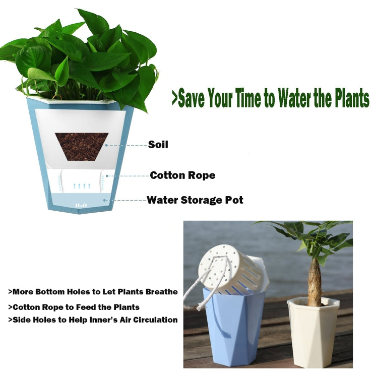 Pot de fleur automatique absorbant l'eau en forme de diamant, pot en plastique pour plante verte, 12cm x 14cm