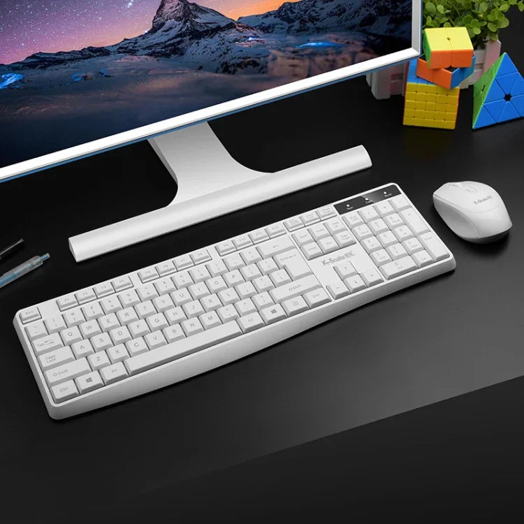 Ensemble clavier et souris sans fil 2,4G K-Snake WK800 pour ordinateur de bureau, ordinateur portable, usage professionnel et domestique, blanc, noir