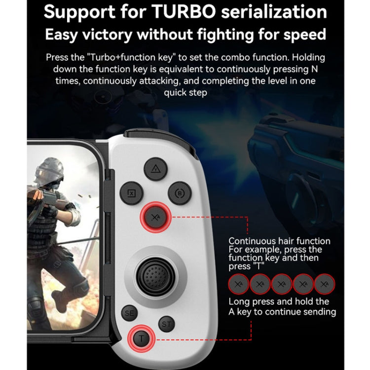Manette de jeu rétractable Bluetooth D6 à double capteur Hall et six axes somatosensoriel pour Android/iPhone/Switch, D6 Noir, D6 Blanc Noir, D6 Blanc Rouge