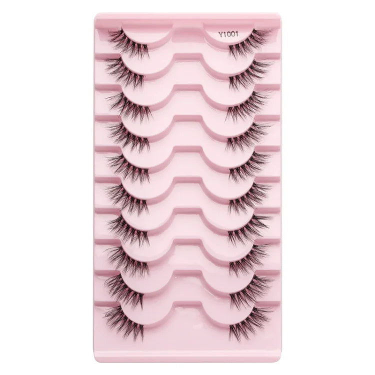 10 paires/boîte de demi-faux cils avec tiges transparentes, extensions de cils naturels, Y1001, Y1002, Y1003, Y1004, Y1005, Y1006, Y1007, Y1008, Y1009, Y1011