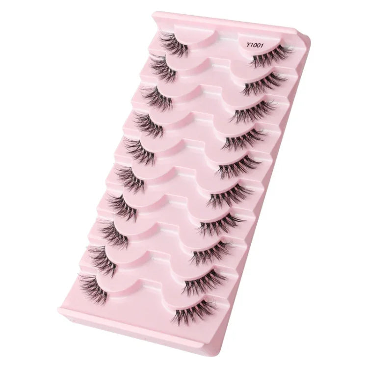 10 paires/boîte de demi-faux cils avec tiges transparentes, extensions de cils naturels, Y1001, Y1002, Y1003, Y1004, Y1005, Y1006, Y1007, Y1008, Y1009, Y1011
