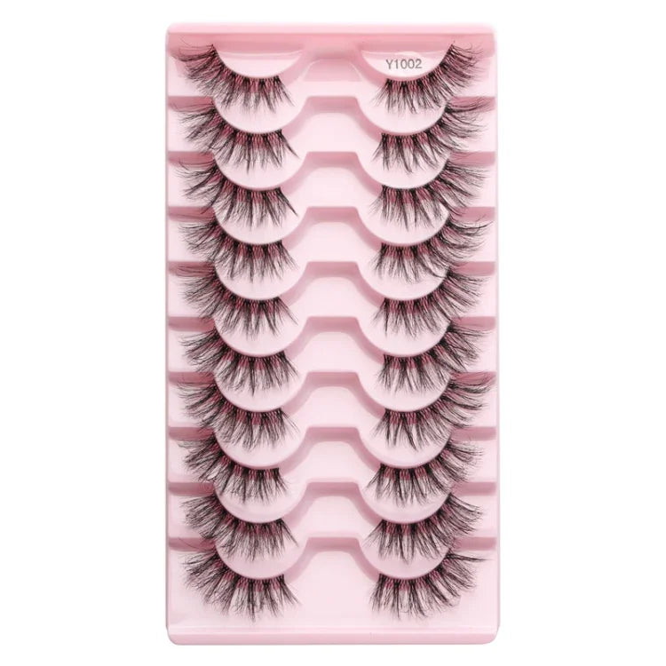 10 paires/boîte de demi-faux cils avec tiges transparentes, extensions de cils naturels, Y1001, Y1002, Y1003, Y1004, Y1005, Y1006, Y1007, Y1008, Y1009, Y1011