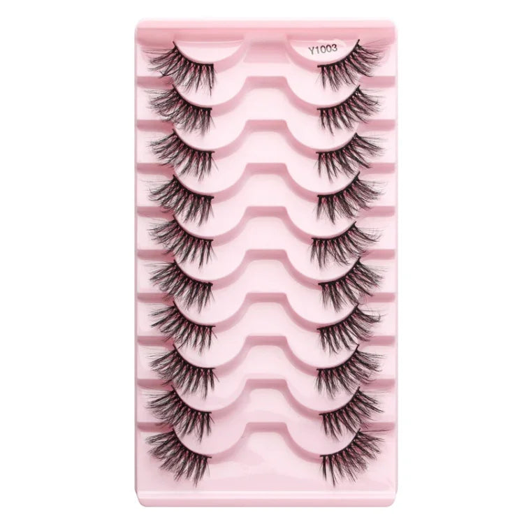 10 paires/boîte de demi-faux cils avec tiges transparentes, extensions de cils naturels, Y1001, Y1002, Y1003, Y1004, Y1005, Y1006, Y1007, Y1008, Y1009, Y1011