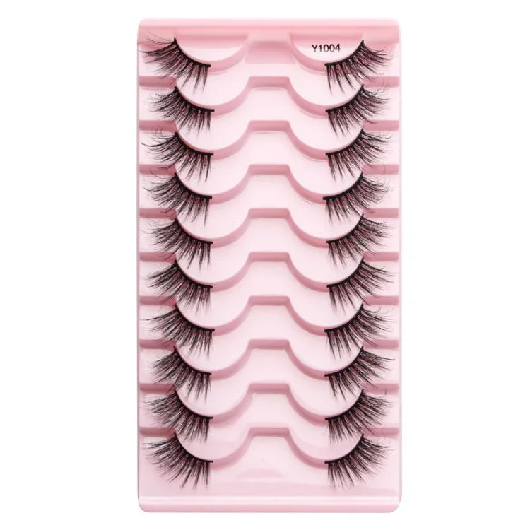 10 paires/boîte de demi-faux cils avec tiges transparentes, extensions de cils naturels, Y1001, Y1002, Y1003, Y1004, Y1005, Y1006, Y1007, Y1008, Y1009, Y1011