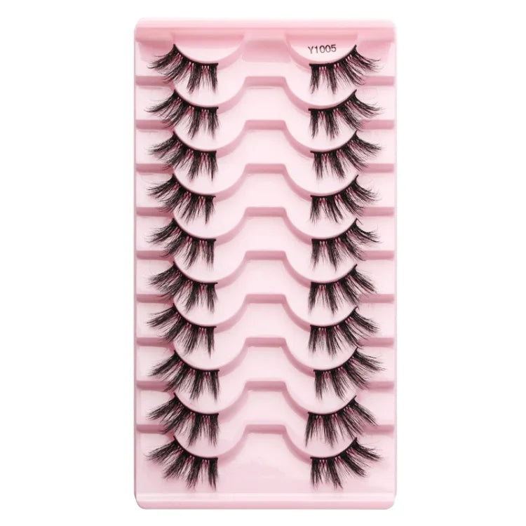10 paires/boîte de demi-faux cils avec tiges transparentes, extensions de cils naturels, Y1001, Y1002, Y1003, Y1004, Y1005, Y1006, Y1007, Y1008, Y1009, Y1011