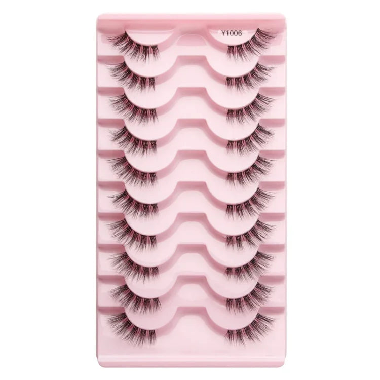 10 paires/boîte de demi-faux cils avec tiges transparentes, extensions de cils naturels, Y1001, Y1002, Y1003, Y1004, Y1005, Y1006, Y1007, Y1008, Y1009, Y1011