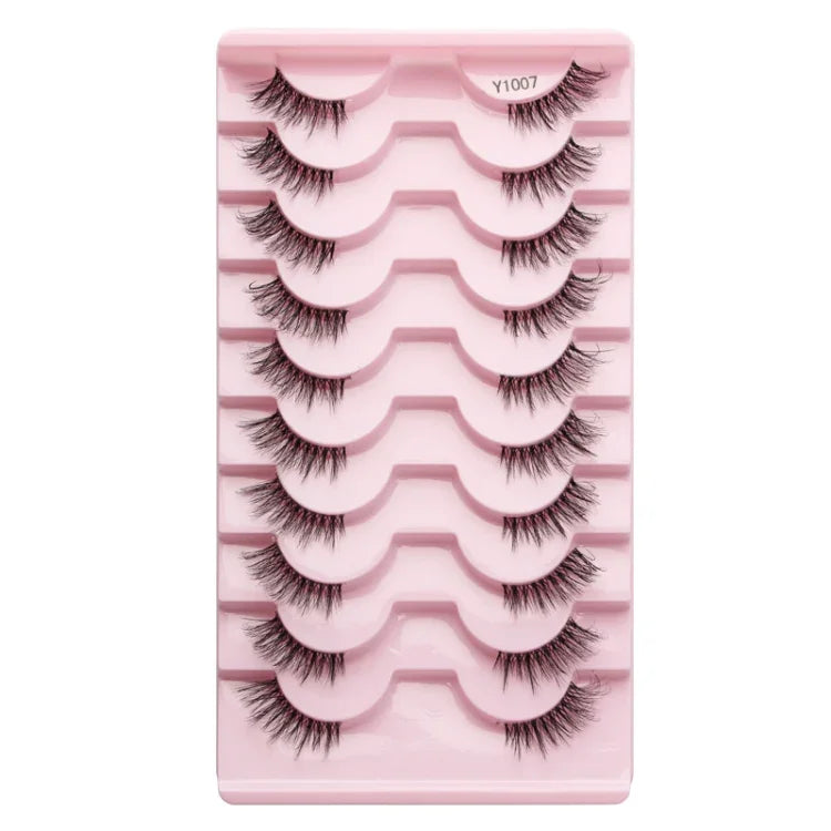 10 paires/boîte de demi-faux cils avec tiges transparentes, extensions de cils naturels, Y1001, Y1002, Y1003, Y1004, Y1005, Y1006, Y1007, Y1008, Y1009, Y1011