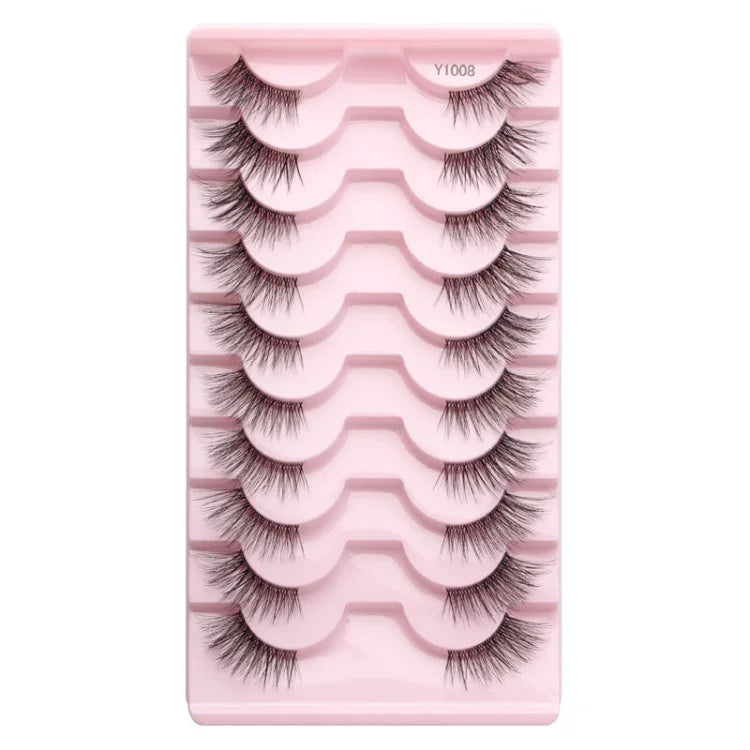 10 paires/boîte de demi-faux cils avec tiges transparentes, extensions de cils naturels, Y1001, Y1002, Y1003, Y1004, Y1005, Y1006, Y1007, Y1008, Y1009, Y1011