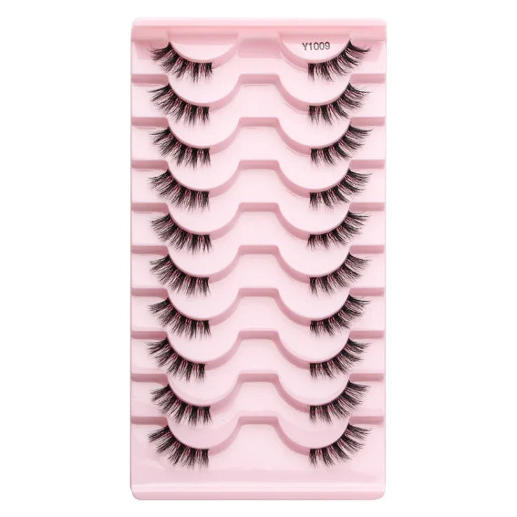 10 paires/boîte de demi-faux cils avec tiges transparentes, extensions de cils naturels, Y1001, Y1002, Y1003, Y1004, Y1005, Y1006, Y1007, Y1008, Y1009, Y1011