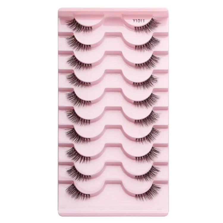 10 paires/boîte de demi-faux cils avec tiges transparentes, extensions de cils naturels, Y1001, Y1002, Y1003, Y1004, Y1005, Y1006, Y1007, Y1008, Y1009, Y1011