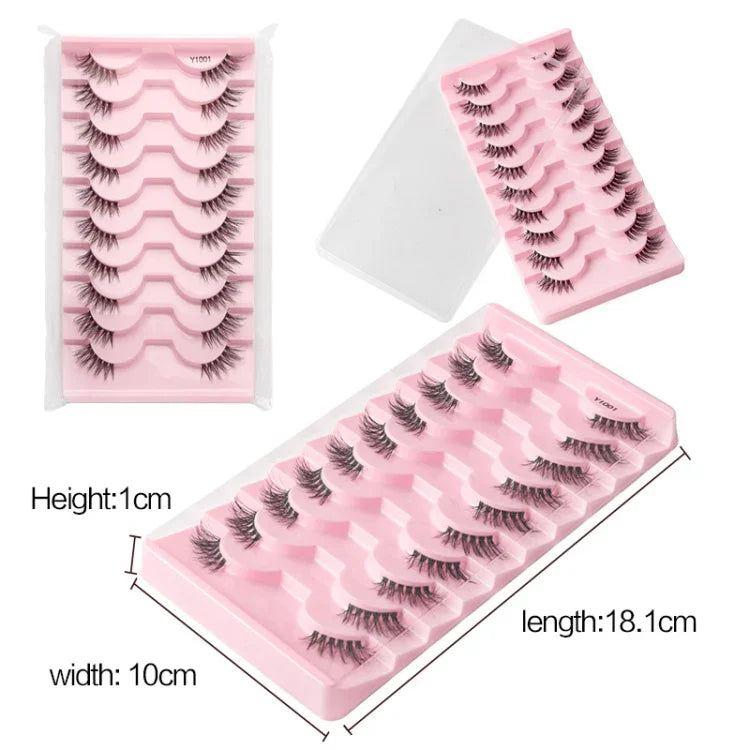 10 paires/boîte de demi-faux cils avec tiges transparentes, extensions de cils naturels, Y1001, Y1002, Y1003, Y1004, Y1005, Y1006, Y1007, Y1008, Y1009, Y1011