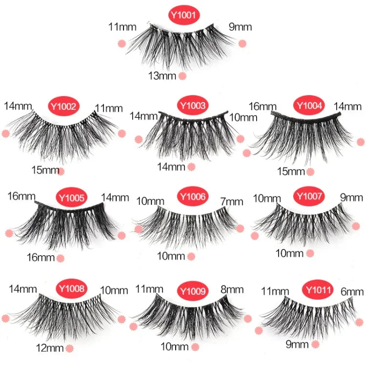 10 paires/boîte de demi-faux cils avec tiges transparentes, extensions de cils naturels, Y1001, Y1002, Y1003, Y1004, Y1005, Y1006, Y1007, Y1008, Y1009, Y1011