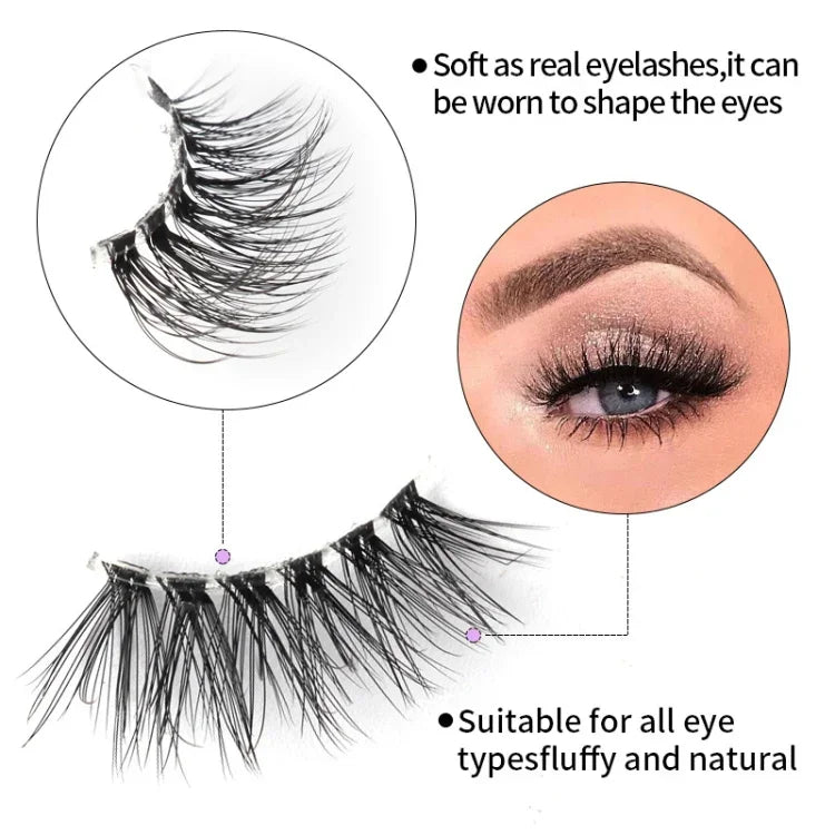 10 paires/boîte de demi-faux cils avec tiges transparentes, extensions de cils naturels, Y1001, Y1002, Y1003, Y1004, Y1005, Y1006, Y1007, Y1008, Y1009, Y1011