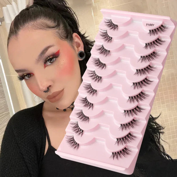 10 paires/boîte de demi-faux cils avec tiges transparentes, extensions de cils naturels, Y1001, Y1002, Y1003, Y1004, Y1005, Y1006, Y1007, Y1008, Y1009, Y1011