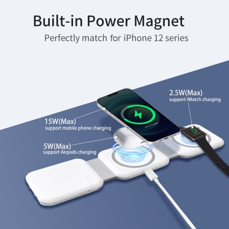 Chargeur sans fil magnétique pliable 10-en-1 avec boîte de rangement pour adaptateur de câble de données, BM3093 (Blanc), BM3093