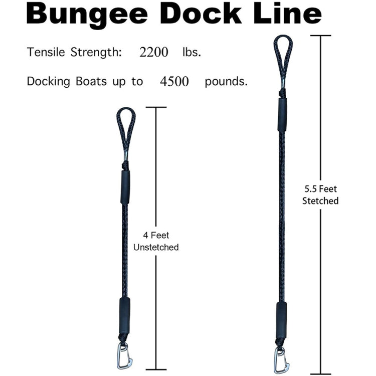 Accessoires de corde de bateau pince en acier inoxydable Pier, câble d'amarrage kayak avec tampon intégré PWC, noir, noir bleu rouge, bleu blanc noir
